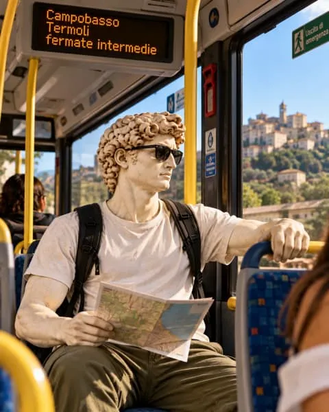 David on the bus from Campobasso to Termoli with a map