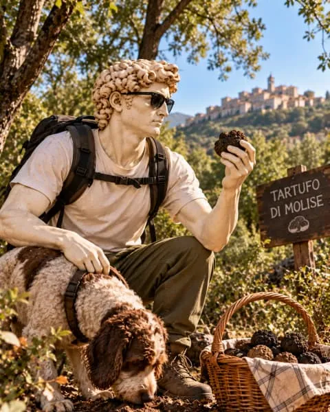 David hunting truffles with a dog in the Molise countryside